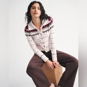 Abercrombie & Fitch Cream and Pink Patterned Cardigan